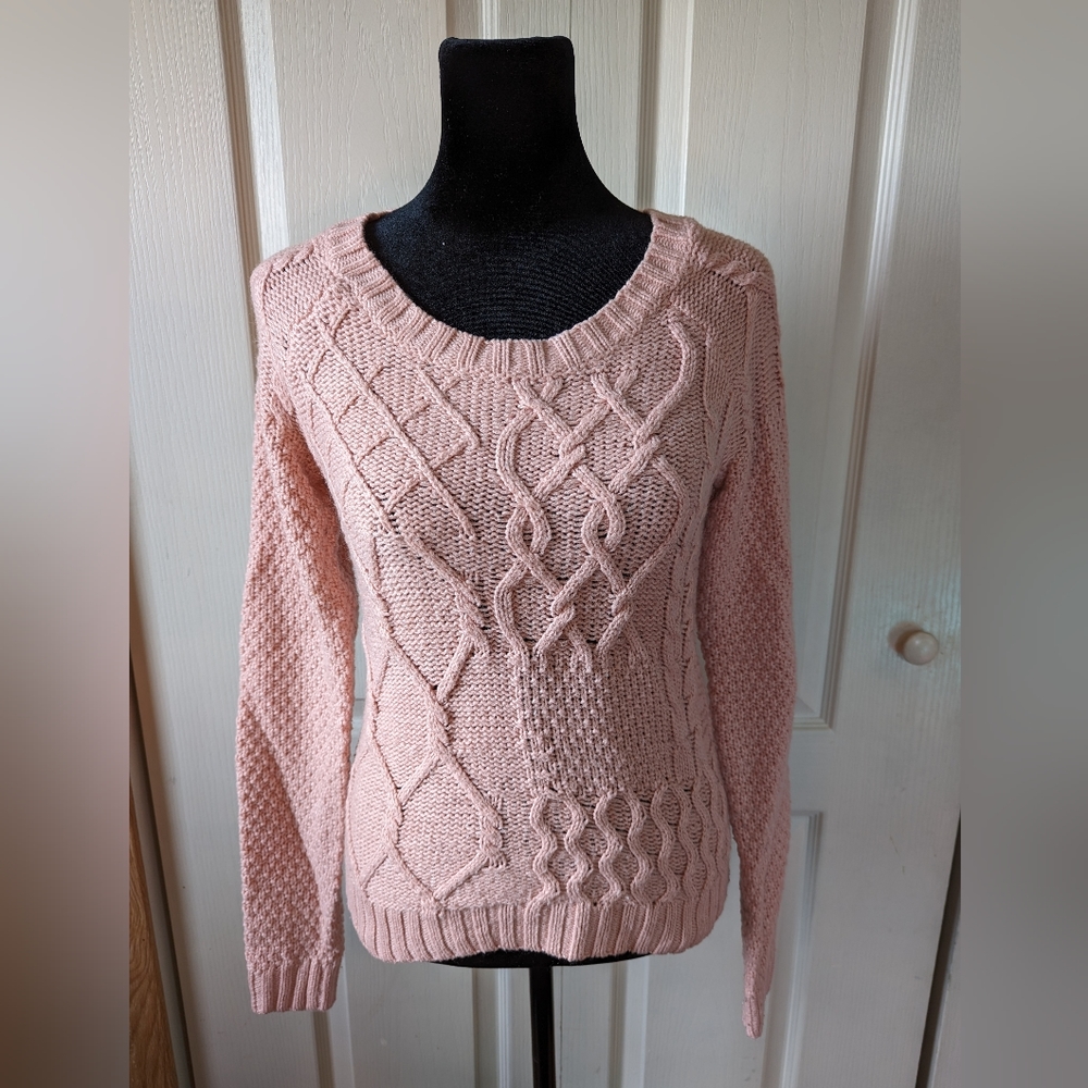 Mossimo Blush-Rose Cable Knit Sweater, XSmall